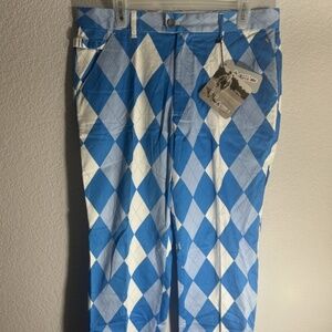 NWT Royal and Awesome Men`s Golf Pants Old Tom`s Blue Diamond Argyle Pants 34x30